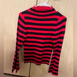 Anthropologie Maeve Blue and Red Striped Long Sleeve Shirt Size Small